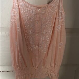 American Eagle Outfitters Light Coral Embroidered Blouse